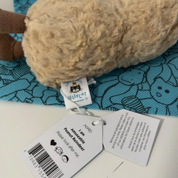 RETIRED‼️ Jelycat Peanut Reindeer NWT with Dust Bag Christmas Gift - Picture 3 of 5